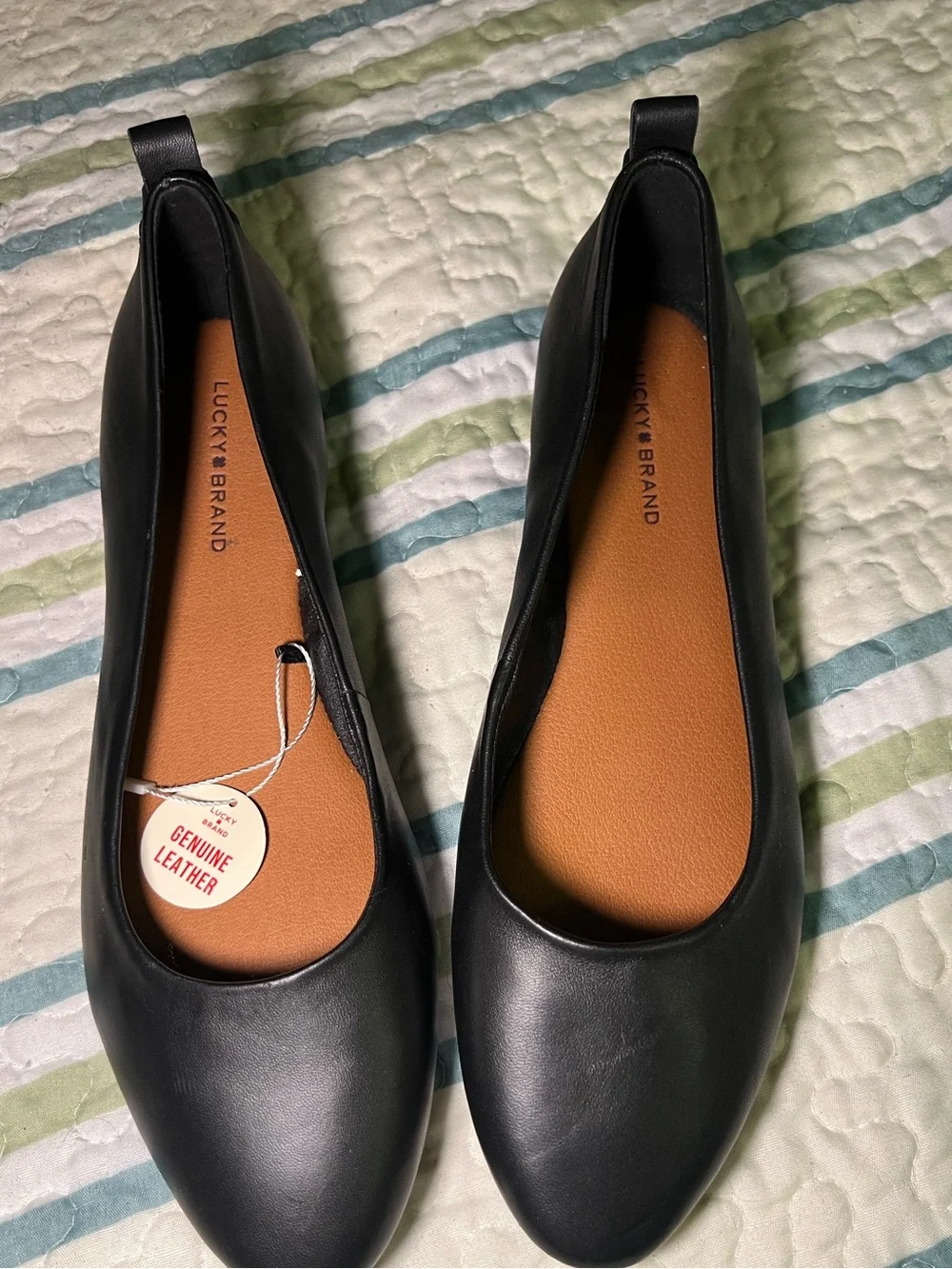 Lucky Brand Black Leather Slip-On Ballet Flats